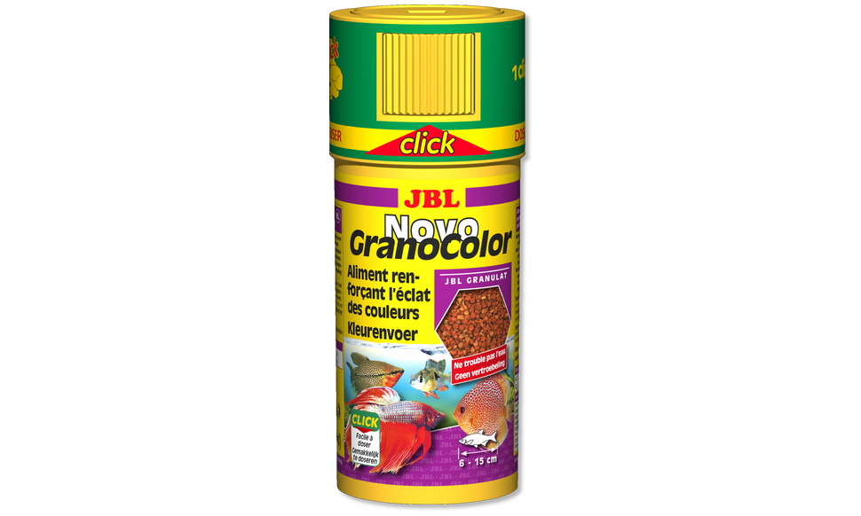JBL NovoGranoColor Click Fischfutter 250 Ml - Farbfutter-Granulat Für Guppys, Platys & Mehr