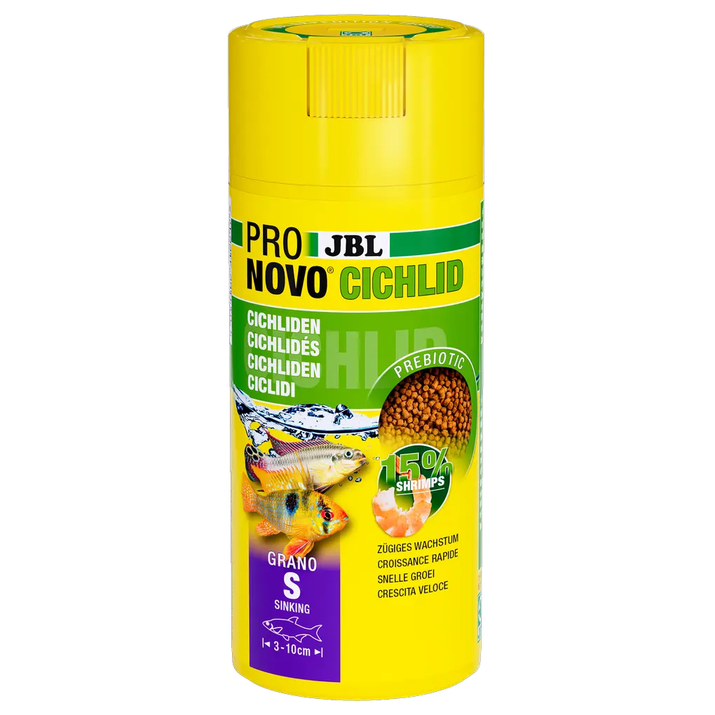 Aliment prébiotique et coulant pour aquarium : des fibres alimentaires spéciales contenues dans l'aliment fournissent aux bactéries intestinales bénéfiques la nourriture nécessaire à une bonne digestion. Une bonne digestion réduit la pollution de l'eau, qui reste ainsi propre.