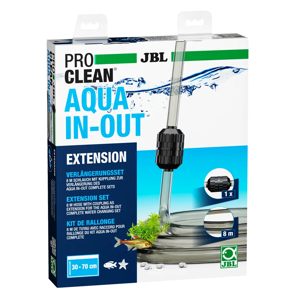If the 8 m water hose in the JBL PROCLEAN AQUA IN-OUT is not long enough, an 8 m water hose extension set is available.