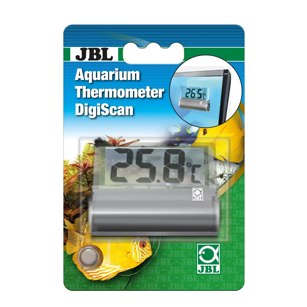 Thermomètre numérique pour aquarium affichant la température de l'eau de 0 à 40 °C par incréments de 0,1 °C. 