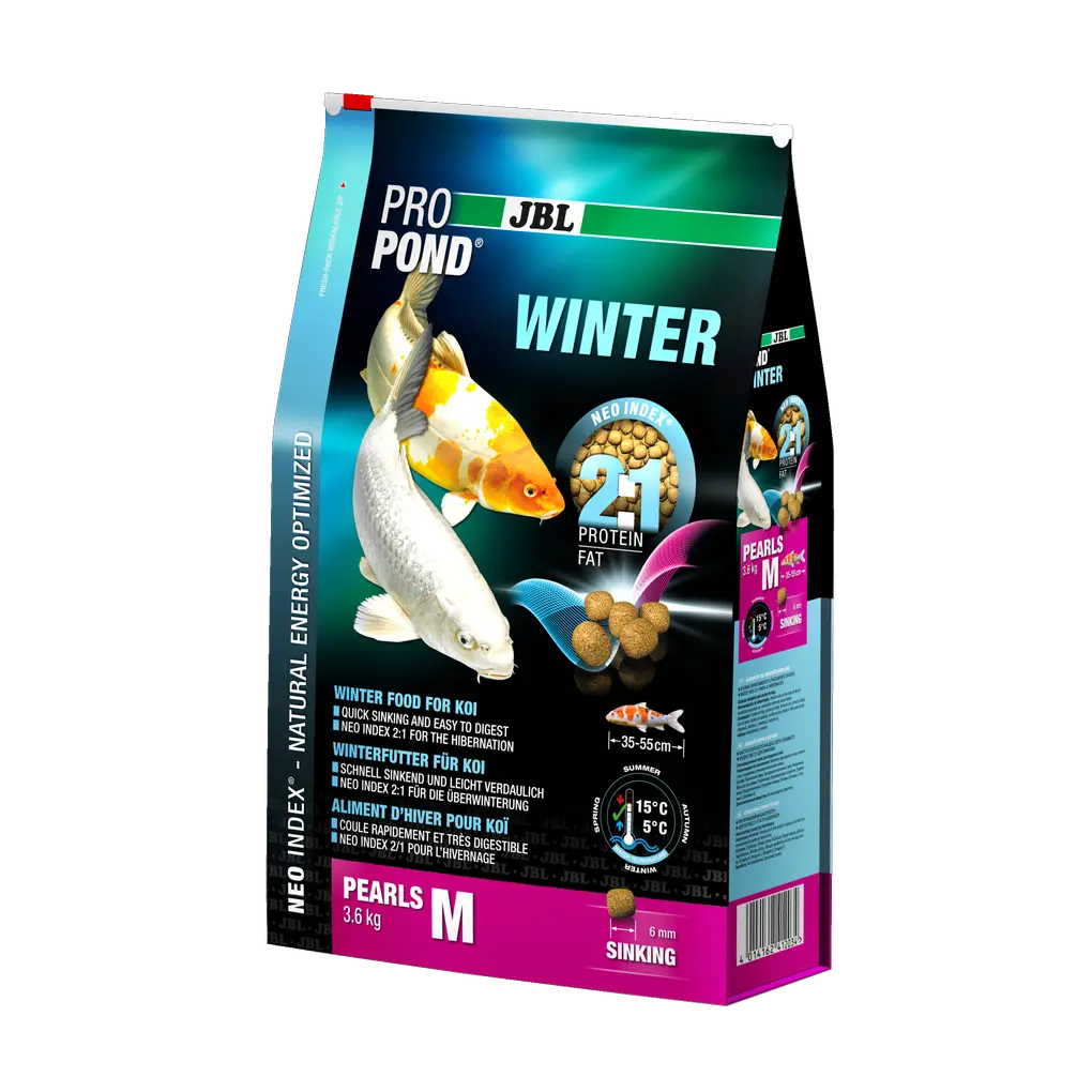 Complete feed with the correct protein-fat ratio of 2:1 according to the NEO Index, which takes into account water temperature, function, animal size and age.