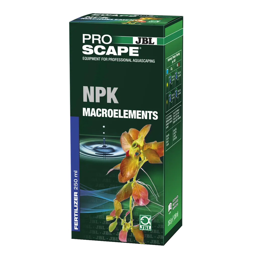Additional nutrients for plants: Supplementary fertiliser with 3 components (N = nitrogen; P = phosphorus; K = potassium) for aquascaping aquariums