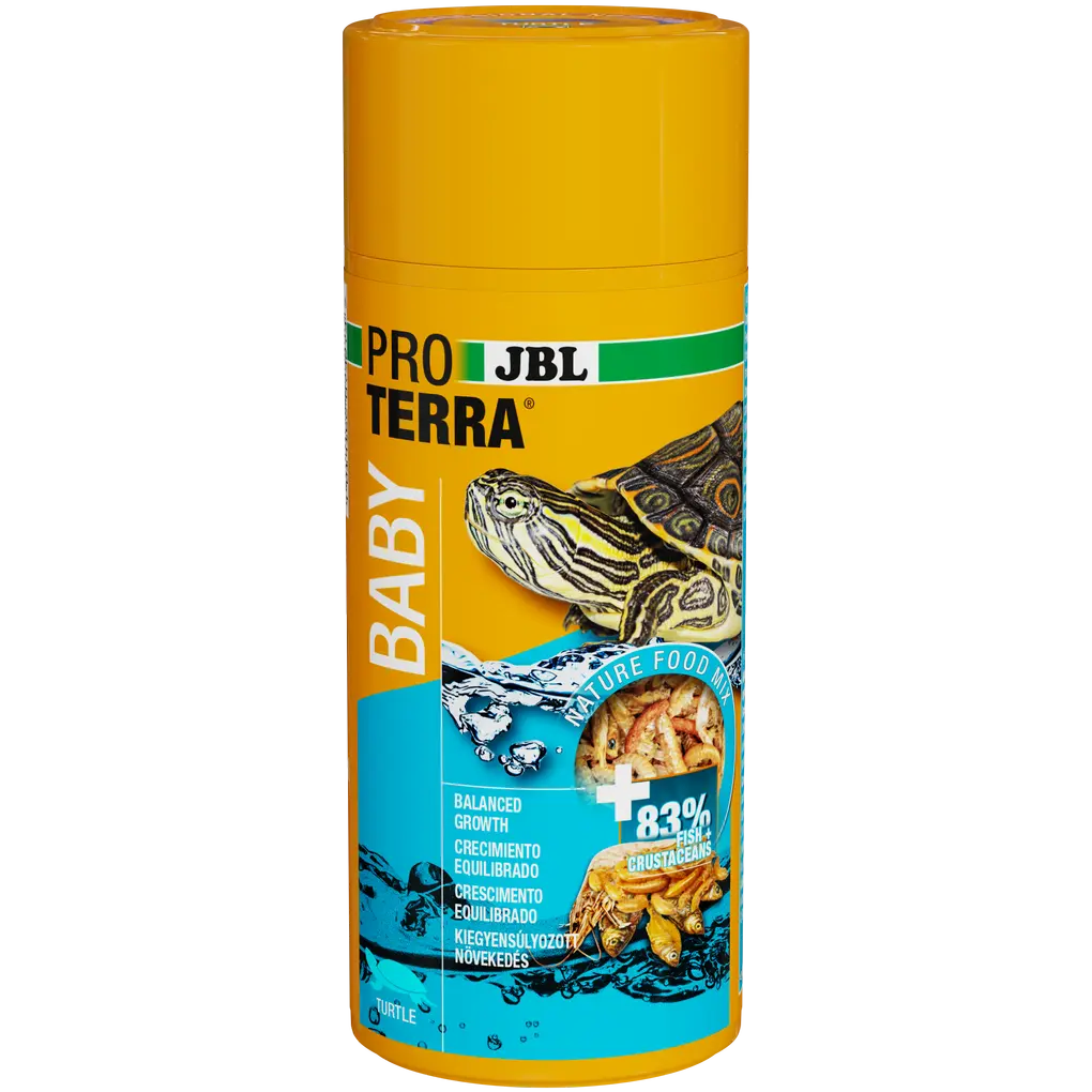 Complete food for baby turtles: Sifted and cleaned small crustaceans (approx. 1-2 cm) and fish (2-4 cm) as well as food sticks (1 cm) for young turtles.