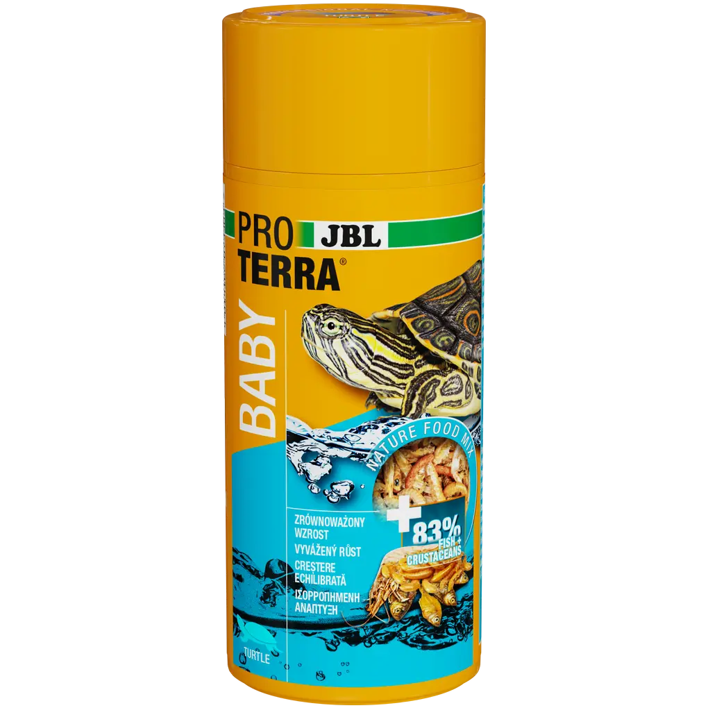 Μονοτροφική τροφή για νεογέννητα χελωνάκια: Κομμένα και καθαρισμένα μικρά καρκινοειδή (περίπου 1-2 cm) και ψάρια (2-4 cm) καθώς και στικς τροφής (1 cm) για νεαρά χελωνάκια.