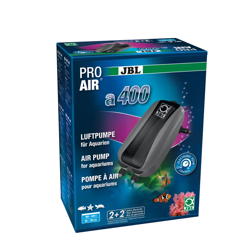 Kit complet avec pompe à air, tuyau de 2 x 2 m, 2 clapets anti-retour et 2 diffuseurs de 45 mm pour alimenter les aquariums en oxygène vital (400 l/h)