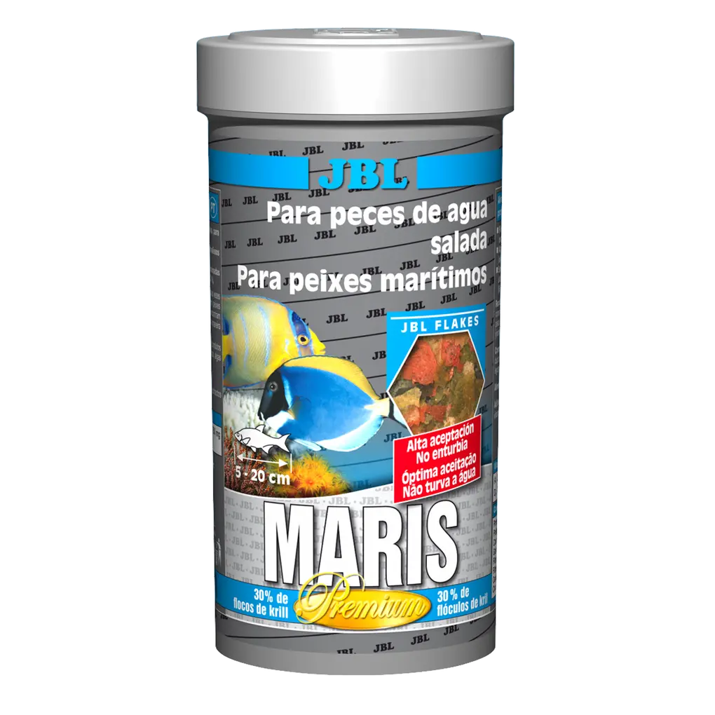 Alimentación completa y crecimiento óptimo de los peces de agua salada: más de 50 materias primas naturales en 6 copos alimenticios con copos de krill ricos en proteínas y algas espirulina.