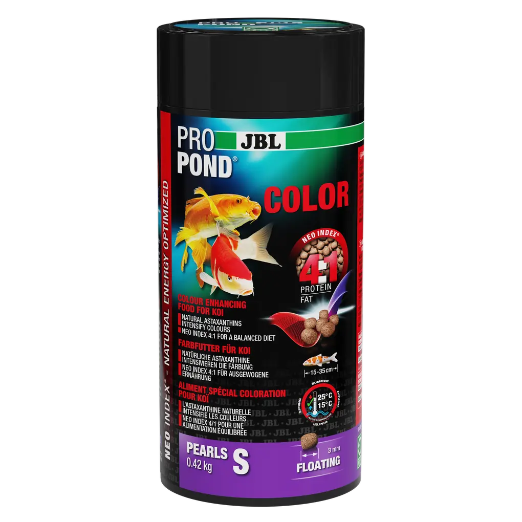Complete food with the correct protein-fat ratio of 4:1 according to the NEO Index, which takes into account water temperature, function, animal size and age.