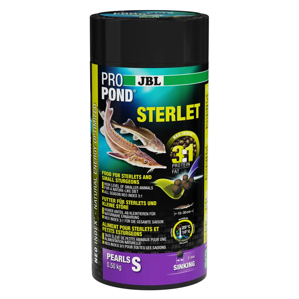 Complete feed with the correct protein-fat ratio of 3:1 according to the NEO Index, which takes into account water temperature, function, animal size and age.