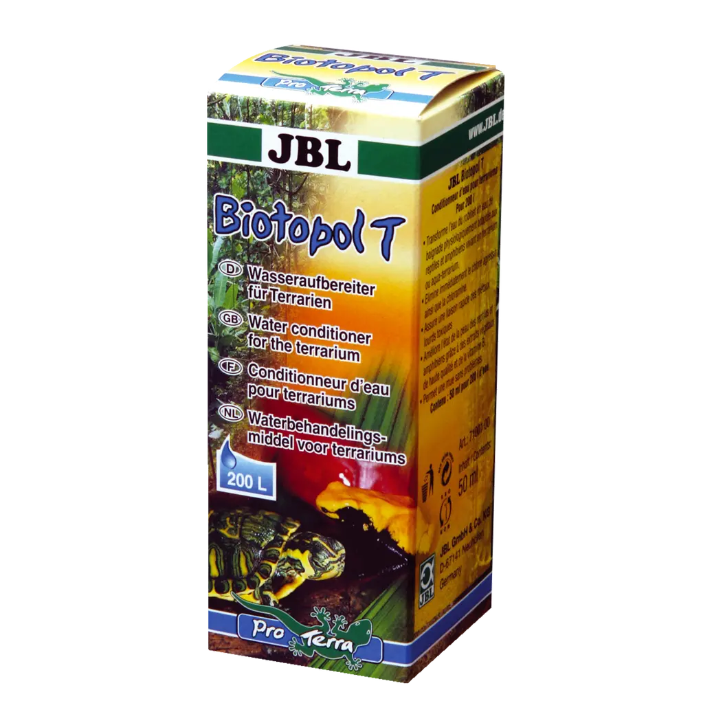 Voor reptielen en amfibieën in terraria en aquaterraria: waterzuiveraar voor het omzetten van leidingwater in fysiologisch aangepast bad- en drinkwater.