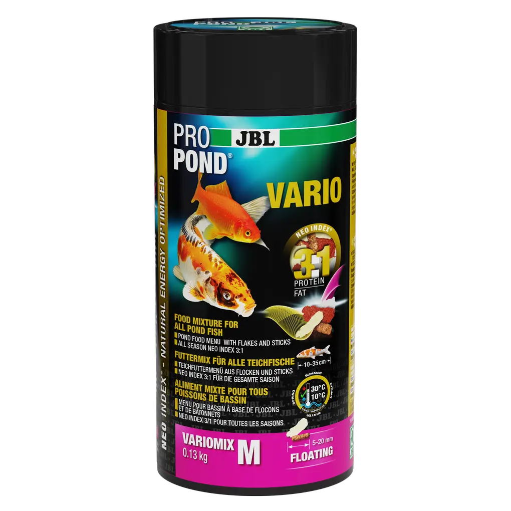 Complete feed with the correct protein-fat ratio of 3:1 according to the NEO Index, which takes into account water temperature, function, animal size and age.