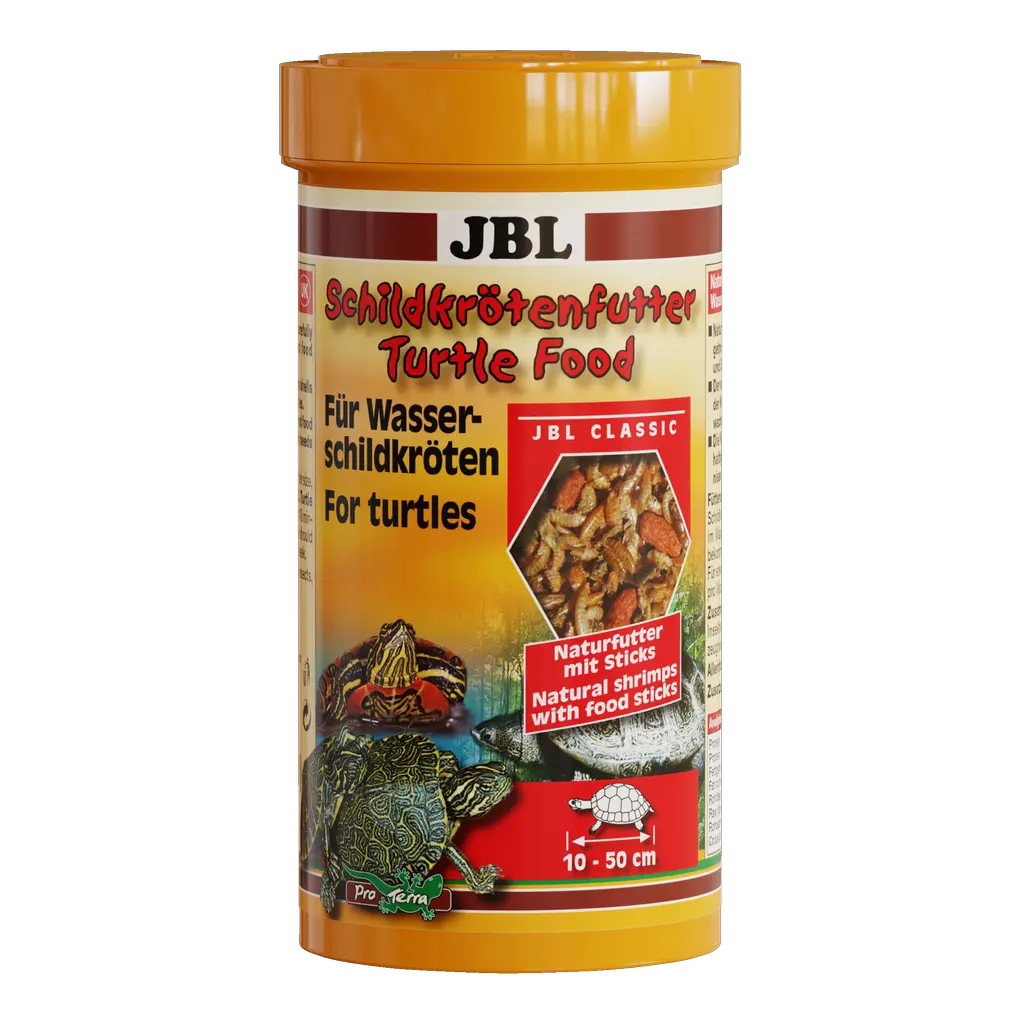 Specially formulated for the nutritional needs of aquatic and marsh turtles: natural food with fish-based food sticks for turtles measuring 10–50 cm in length.