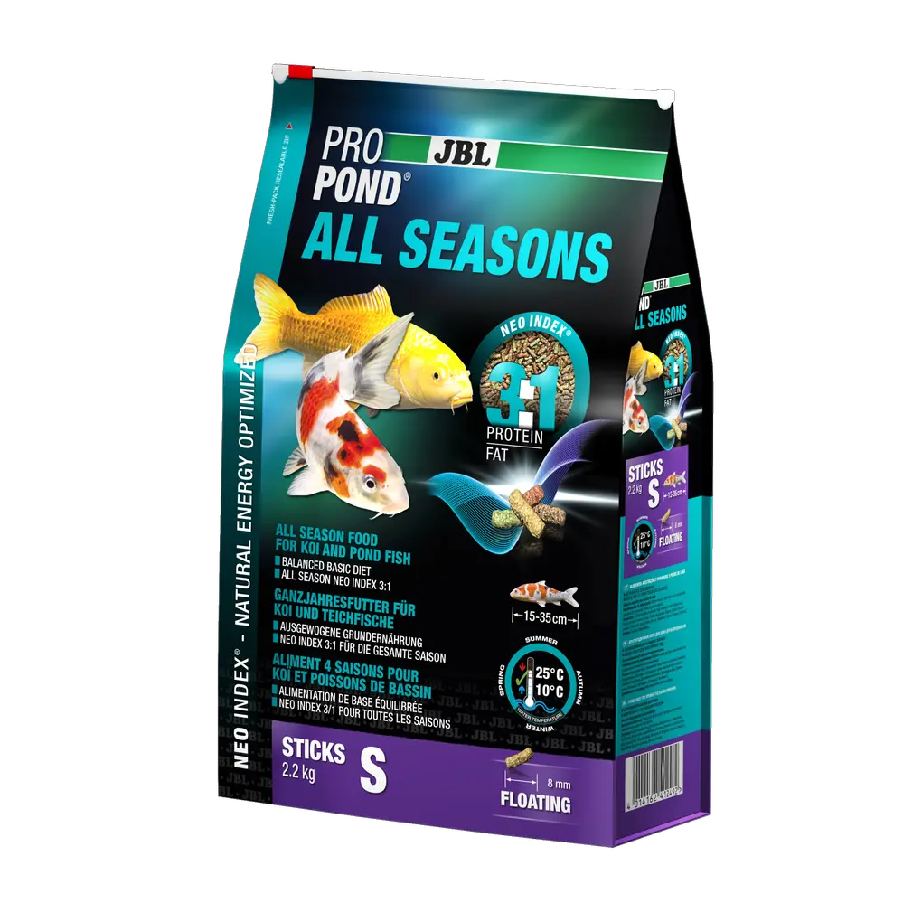 Complete feed with the correct protein-fat ratio of 3:1 according to the NEO Index, which takes into account water temperature, function, animal size and age.