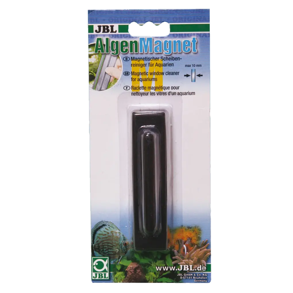 Reiniging van de aquariumruit zonder natte handen: magnetische ruitenreiniger voor het verwijderen van algen van ruiten. Afhankelijk van het model voor ruiten met een dikte van 6 tot 15 mm.