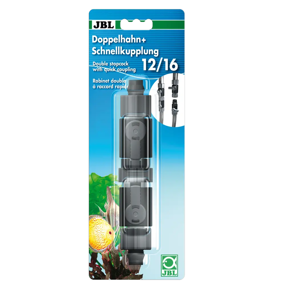 A quick-release coupling is useful when technical equipment such as external filters need to be disconnected from hoses attached to the aquarium for cleaning purposes.