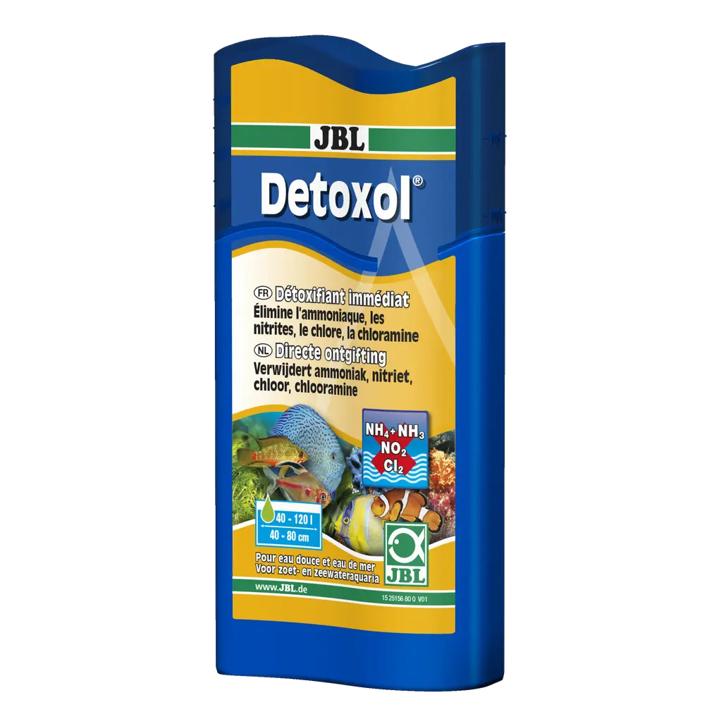 Verwijdert ONMIDDELLIJK giftige stoffen zoals ammoniak (NH3), nitriet (NO2), chloor en chlooramine in zoet- en zeewater.