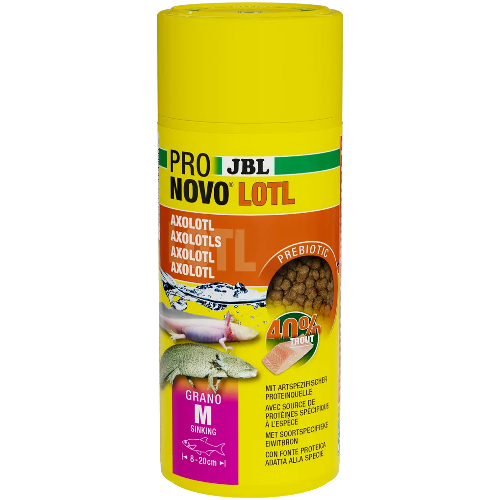 Alimentation complète et croissance optimale grâce à des granulés de taille moyenne pour axolotls, tritons et grenouilles à griffes de 8 à 20 cm.