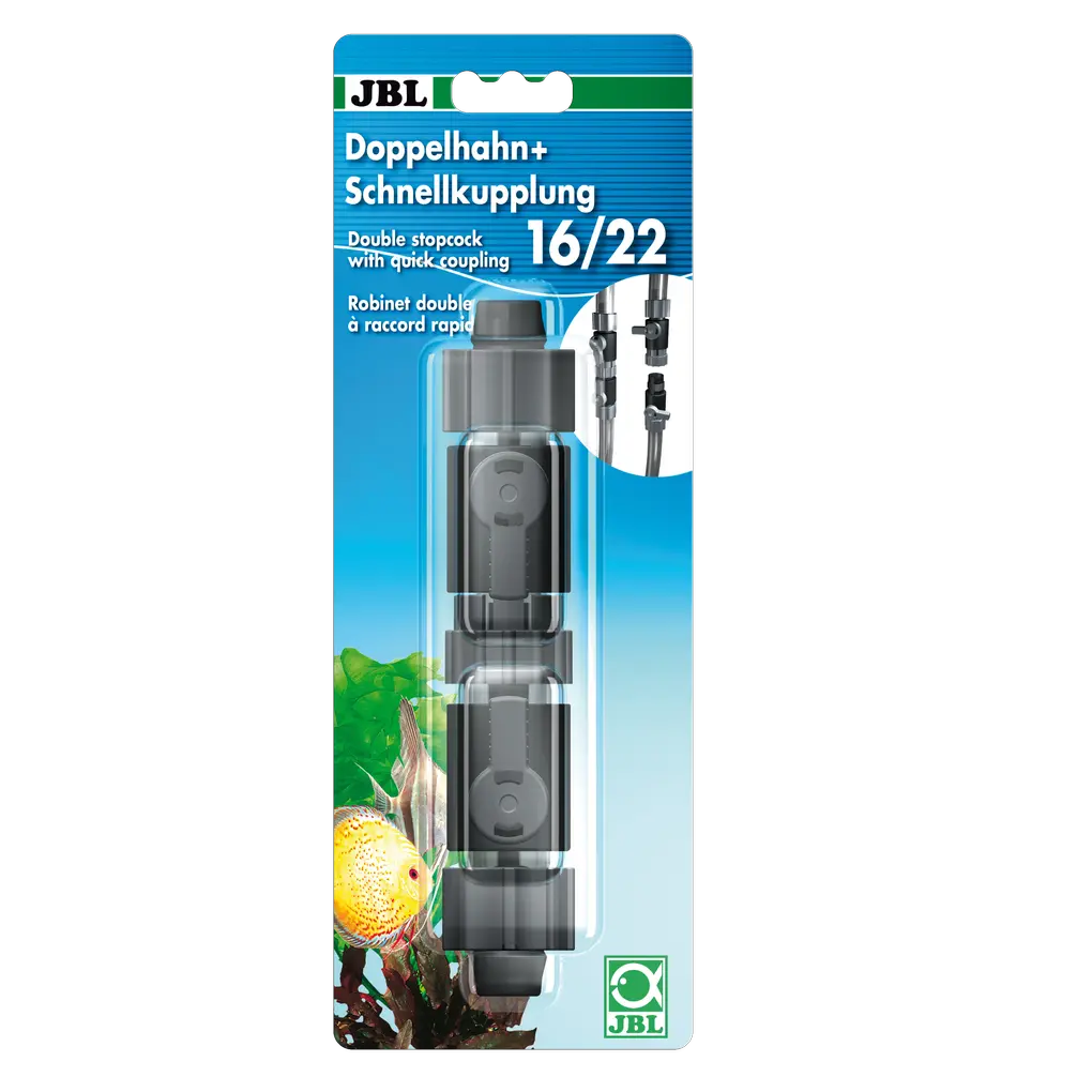 A quick-release coupling is useful when technical equipment such as external filters need to be disconnected from hoses attached to the aquarium for cleaning purposes.