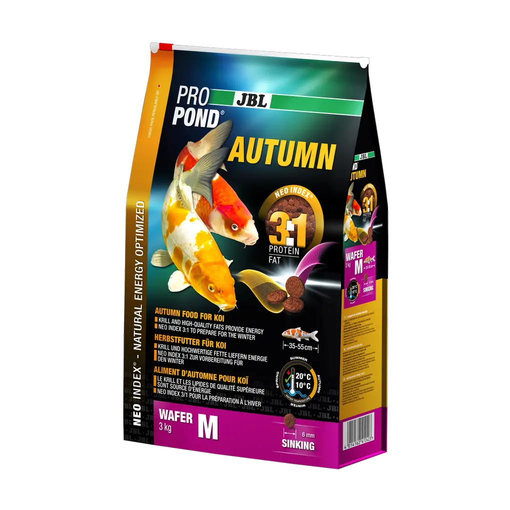 Complete feed with the correct protein-fat ratio of 3:1 according to the NEO Index, which takes into account water temperature, function, animal size and age.