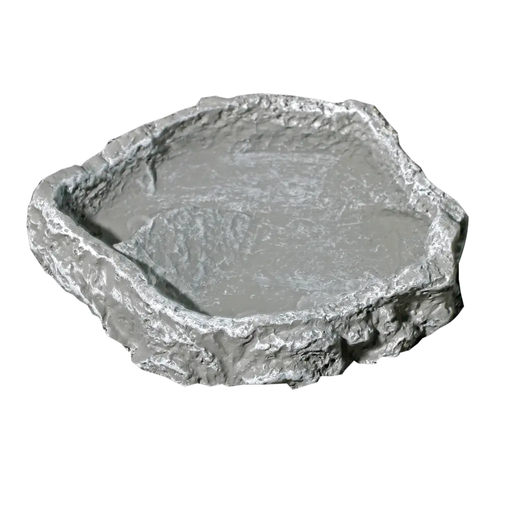 Customised design of the terrarium: stone-look bowl for food, water or bathing.