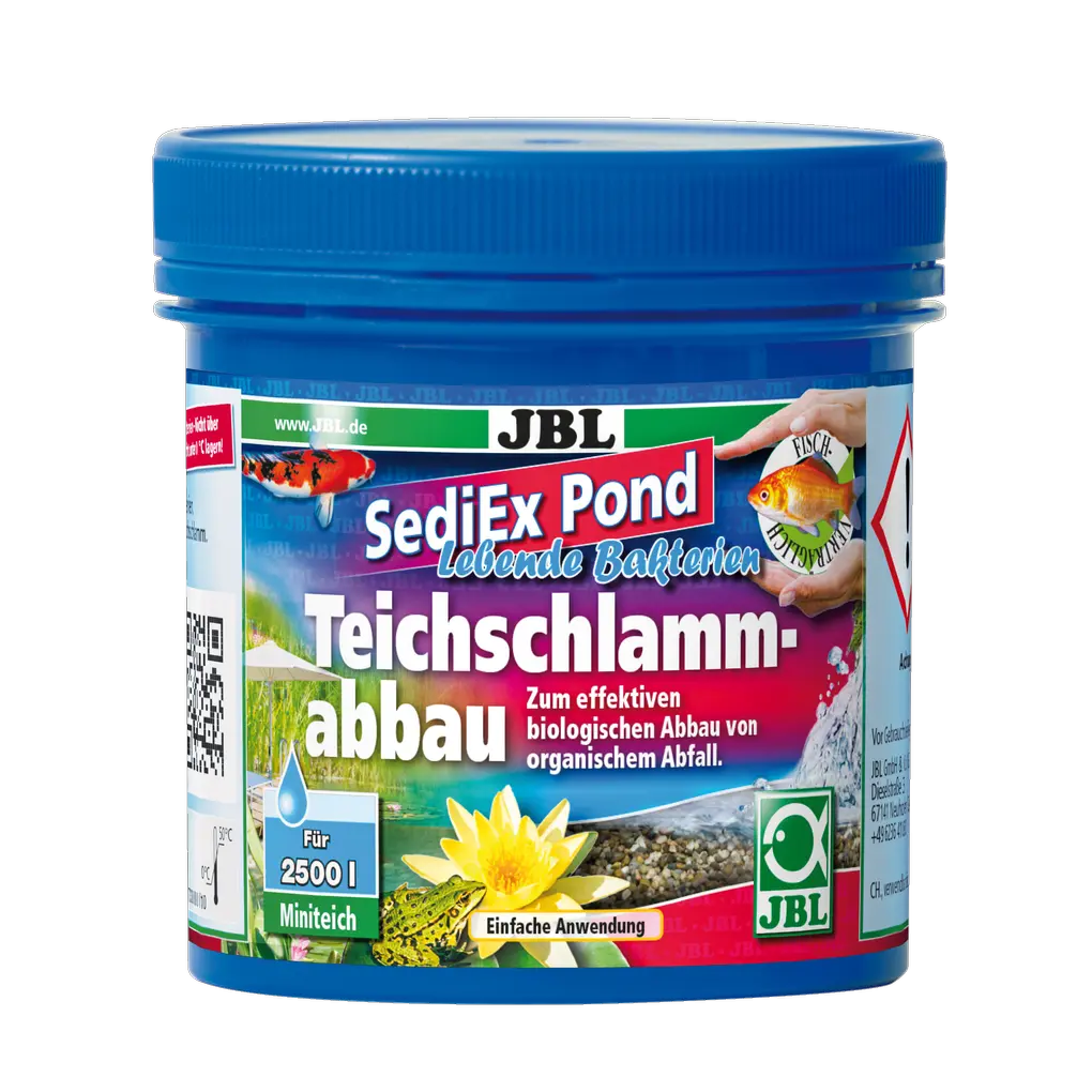 For fish- and plant-friendly water: highly active degrading bacteria and active oxygen in mineral sink granules for breaking down pond sludge.