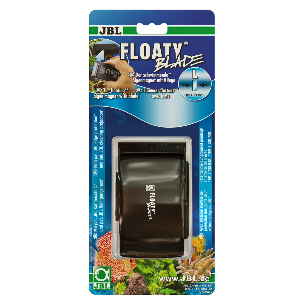 Nettoyage pratique et efficace des vitres d'aquarium d'une épaisseur de 8 à 25 mm : aimant de nettoyage pour vitres avec lame et élément intérieur flottant. Convient également aux vitres bombées.