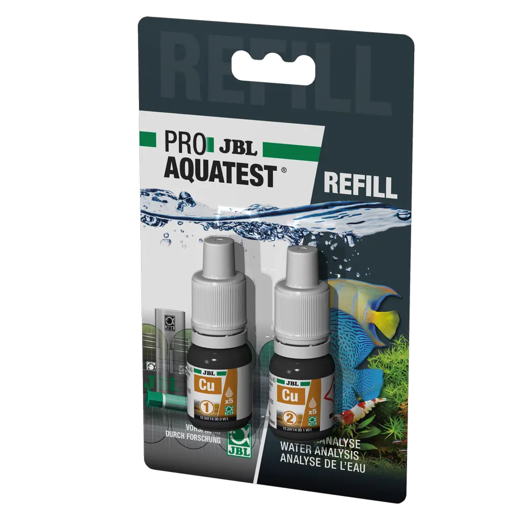 Contrôle simple et sûr des paramètres de l'eau des aquariums/bassins. Détermination de la teneur optimale en cuivre pour le contrôle des métaux lourds dans l'eau douce et l'eau de mer.