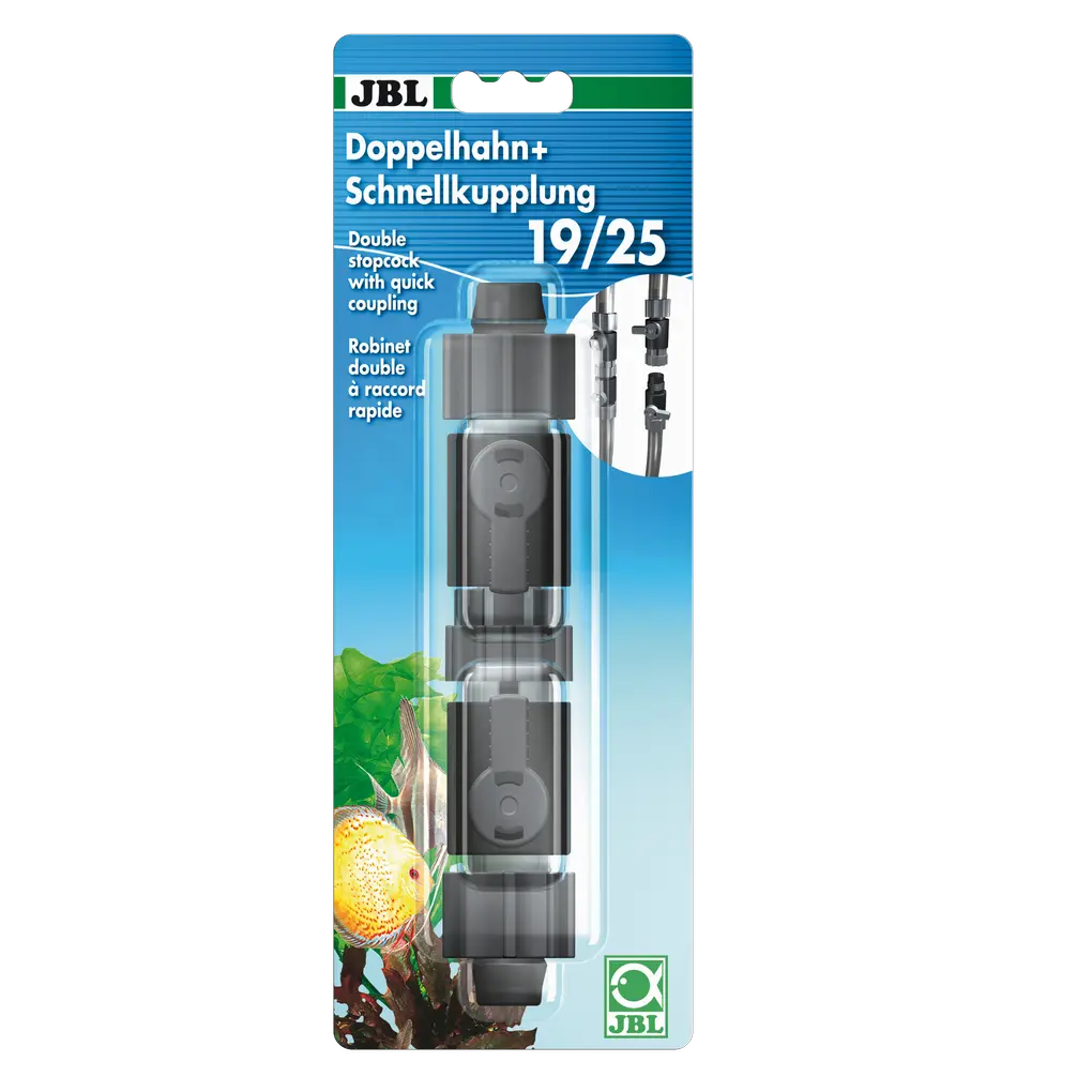 A quick-release coupling is useful when technical equipment such as external filters need to be disconnected from hoses attached to the aquarium for cleaning purposes.