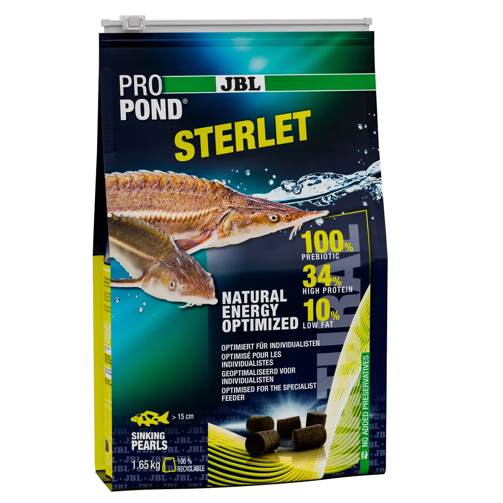 Composition adaptée aux poissons de la famille des esturgeons qui cherchent leur nourriture au fond de l'eau (à une température de 10-25 °C)