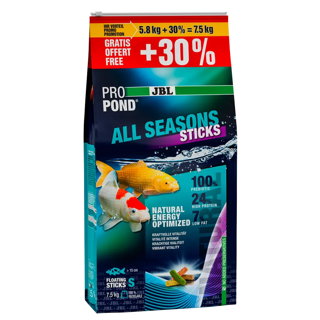 Offre un mélange alimentaire équilibré pour les poissons de bassin vigoureux en toute saison (à une température de l'eau comprise entre 10 et 25 °C).