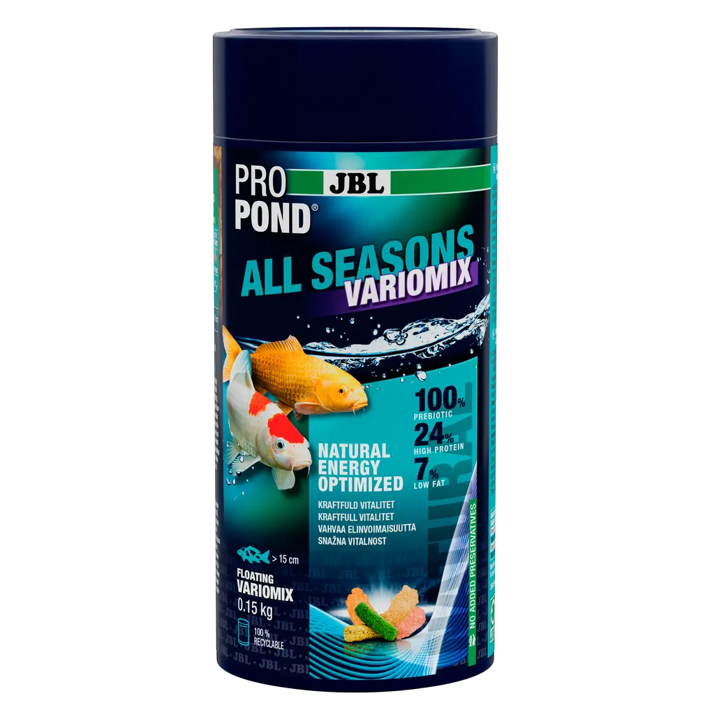 Provides a balanced feed mix for lively pond fish in every season (at water temperatures of 10–30 °C).