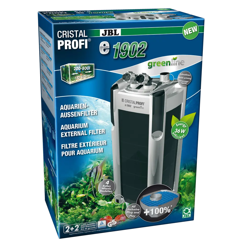 External filter for clean and healthy aquarium water: Closed water circulation system for aquariums from 200 to 800 litres (120 to 150 cm)