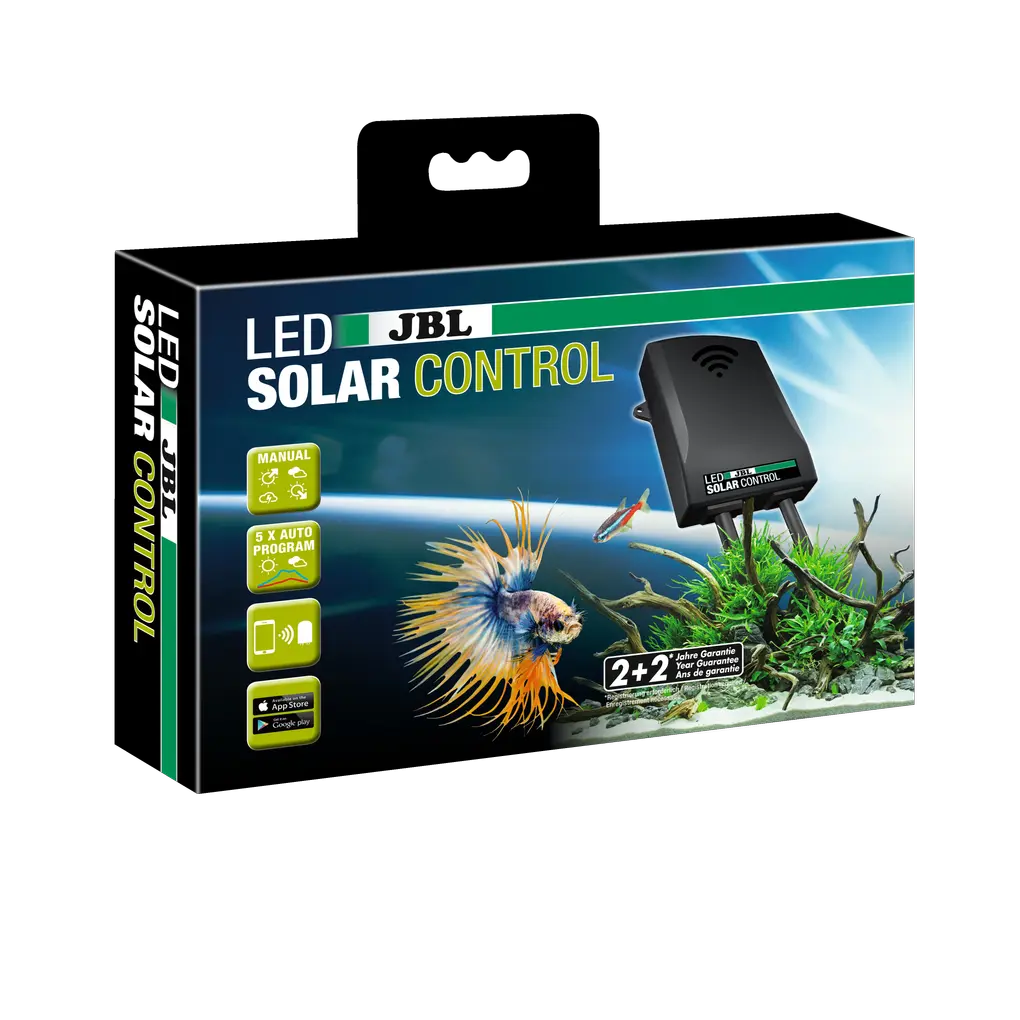 For controlling JBL LED SOLAR NATUR individually or in combination with JBL LED SOLAR EFFECT. Control biotope data, effects, thunderstorms, moon phases, sunrise and sunset from your mobile phone.