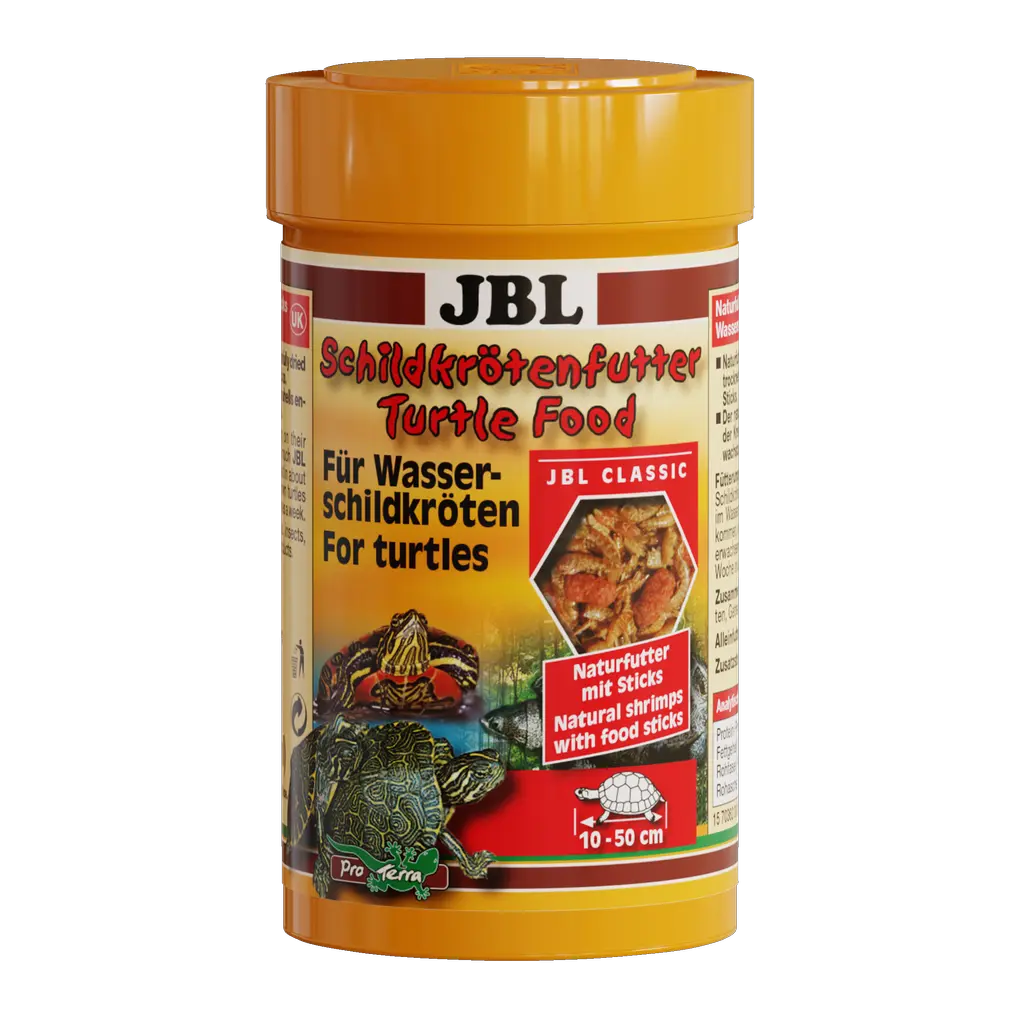 Specially formulated for the nutritional needs of aquatic and marsh turtles: natural food with fish-based food sticks for turtles measuring 10–50 cm in length.