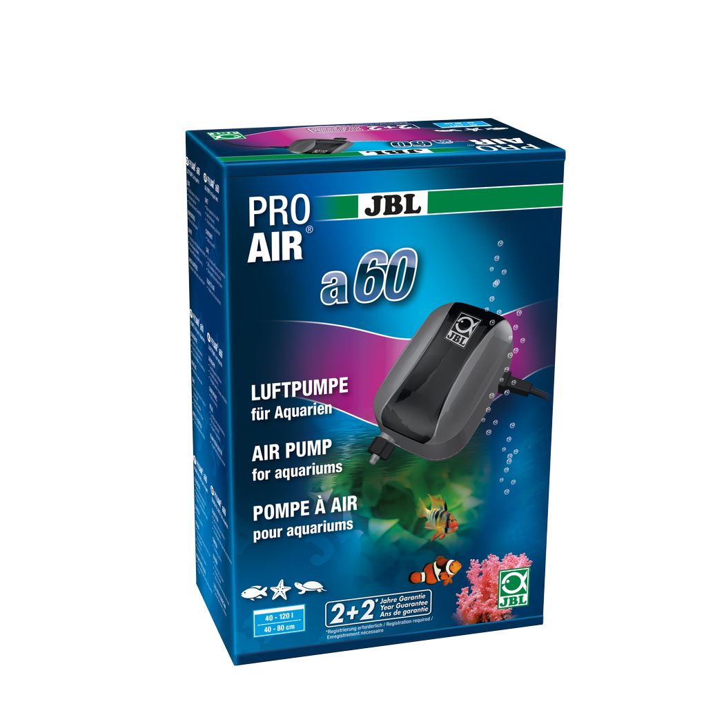 Complete set with air pump, 2 m hose, non-return valve and large 45 mm air stone for supplying aquariums with vital oxygen (60 l/h)