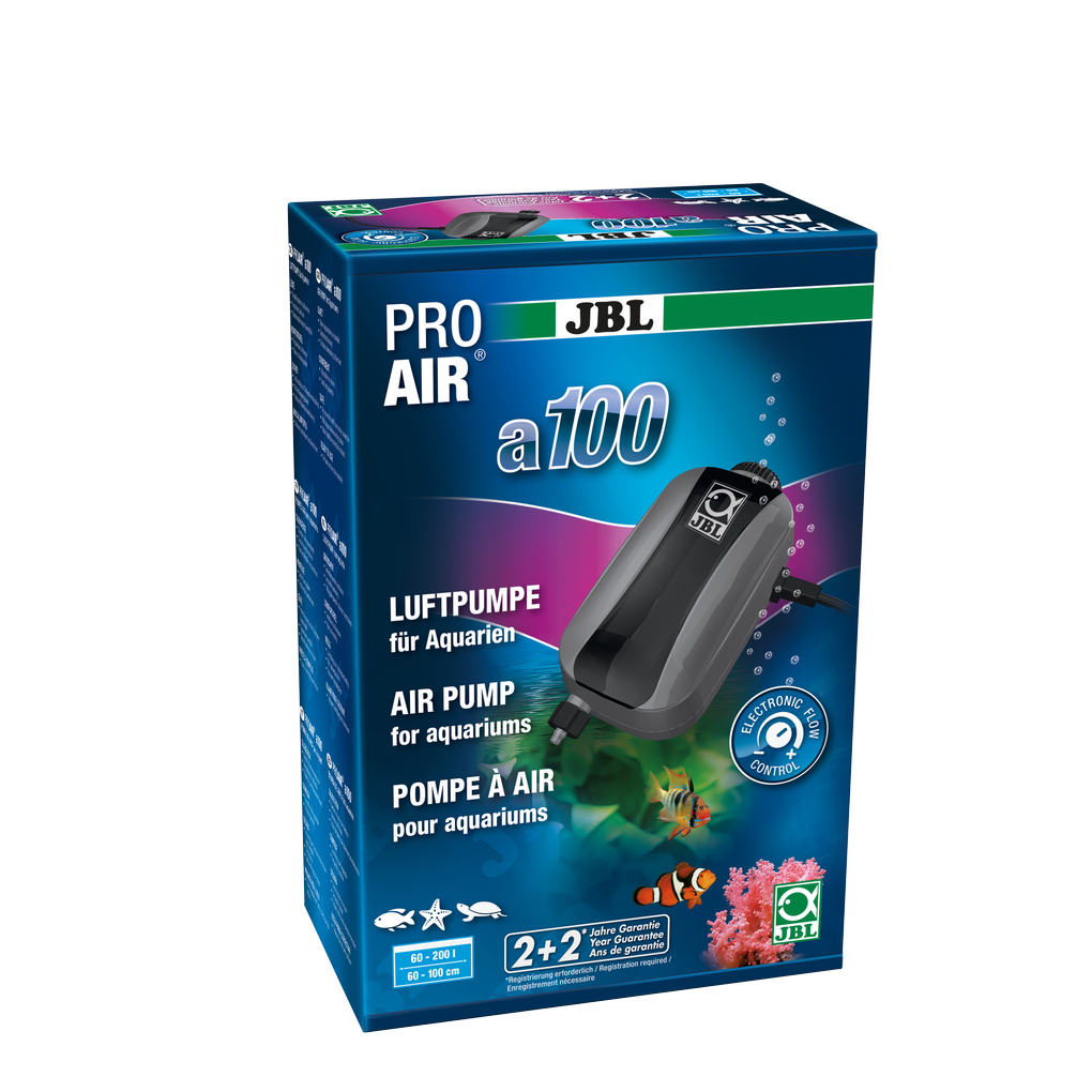 Complete set with air pump, 2 m hose, non-return valve and large 45 mm air stone for supplying aquariums with vital oxygen (100 l/h)