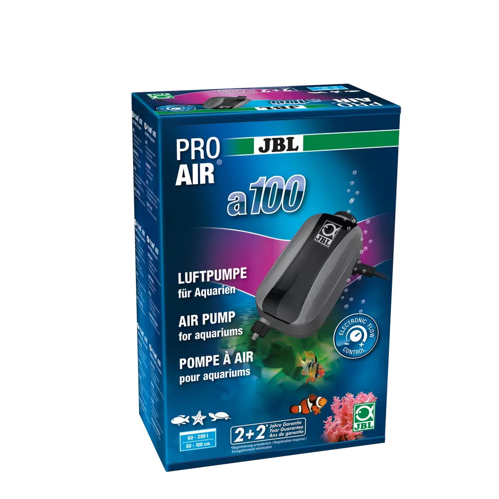 Complete set with air pump, 2 m hose, non-return valve and large 45 mm air stone for supplying aquariums with vital oxygen (100 l/h)