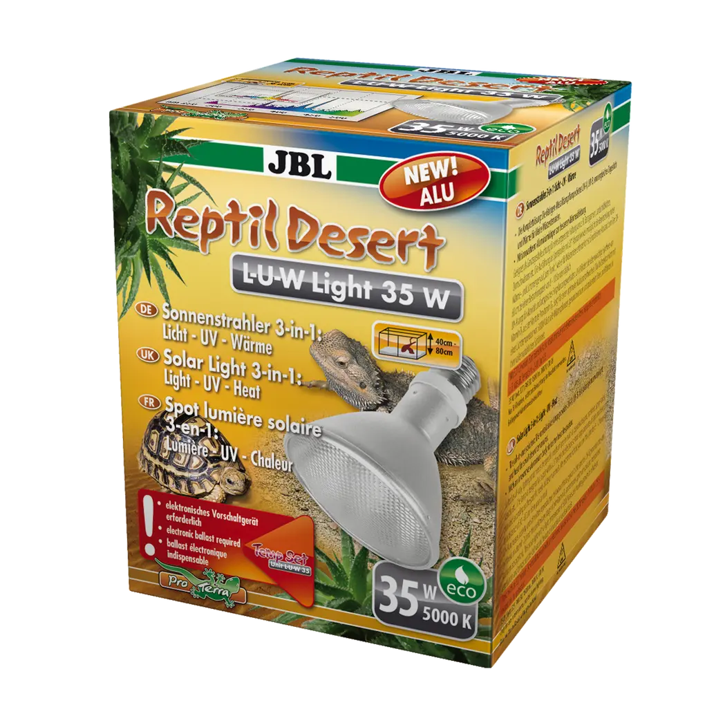 Full spectrum spot sun lamp made of aluminium for desert terrariums with 25° spot radiation