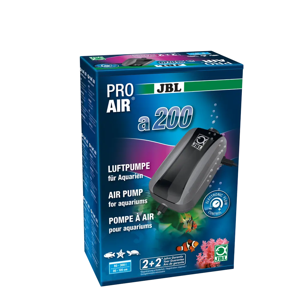 Complete set with air pump, hose, non-return valve and large 45 mm air stone for supplying aquariums with vital oxygen (200 l/h)