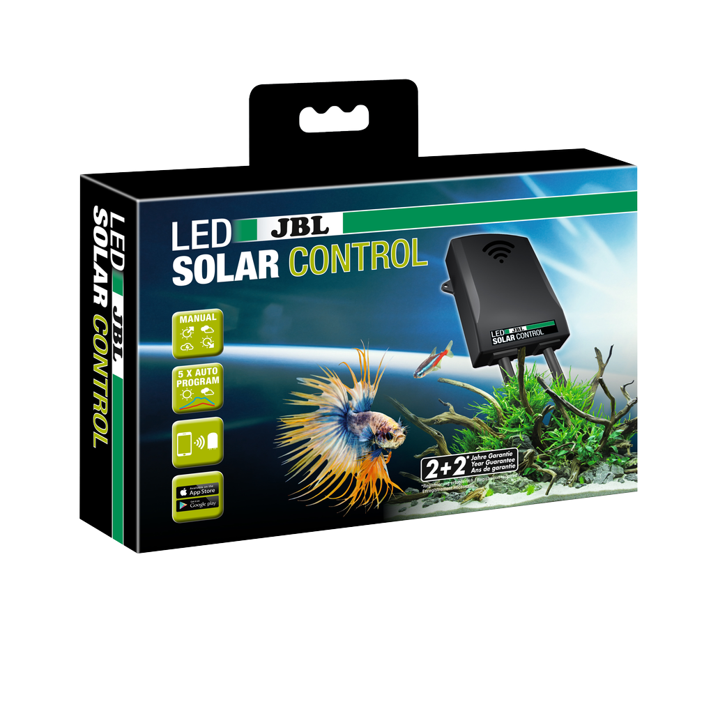 For controlling JBL LED SOLAR NATUR individually or in combination with JBL LED SOLAR EFFECT. Control biotope data, effects, thunderstorms, moon phases, sunrise and sunset from your mobile phone.