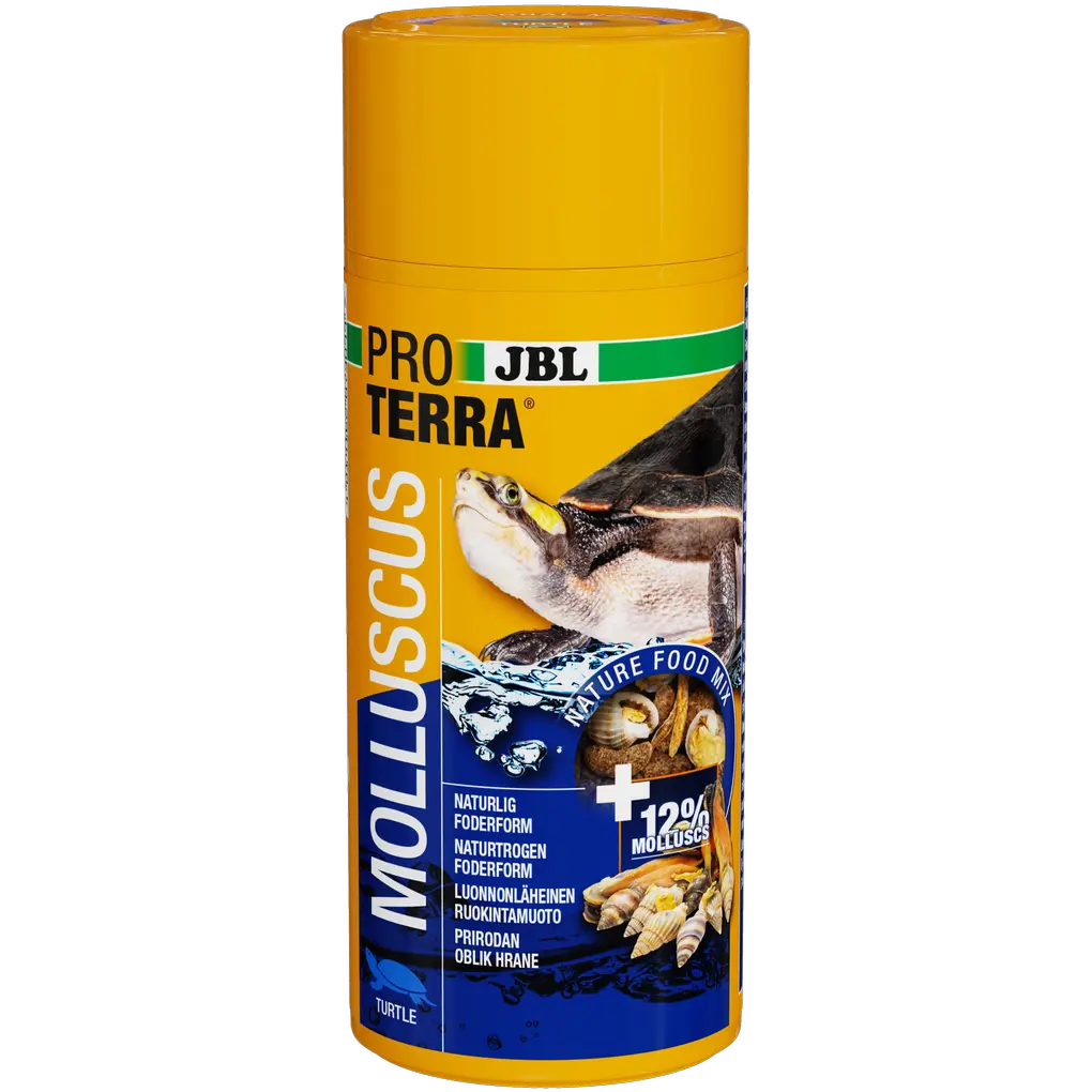 Natural, dried, whole snails (with shells approx. 2 cm), water insects, mussels, fish sticks (approx. 1.5 cm) & prawns as an ideal and natural variety in the diet for all types of aquatic and marsh turtles.