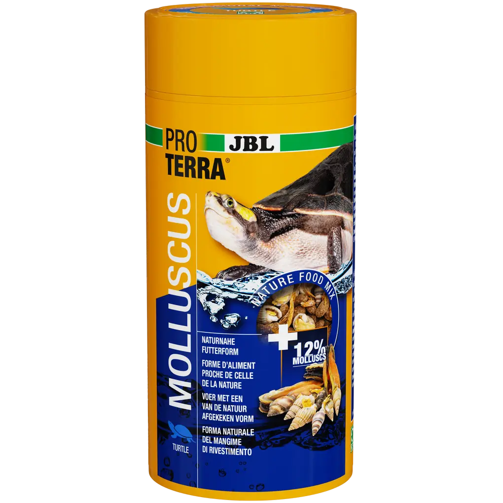 Lumache intere essiccate al naturale (con guscio di circa 2 cm), insetti acquatici, molluschi, bastoncini a base di pesce (circa 1,5 cm) e gamberetti come variazione ideale e naturale nella dieta di tutte le specie di tartarughe acquatiche e palustri.