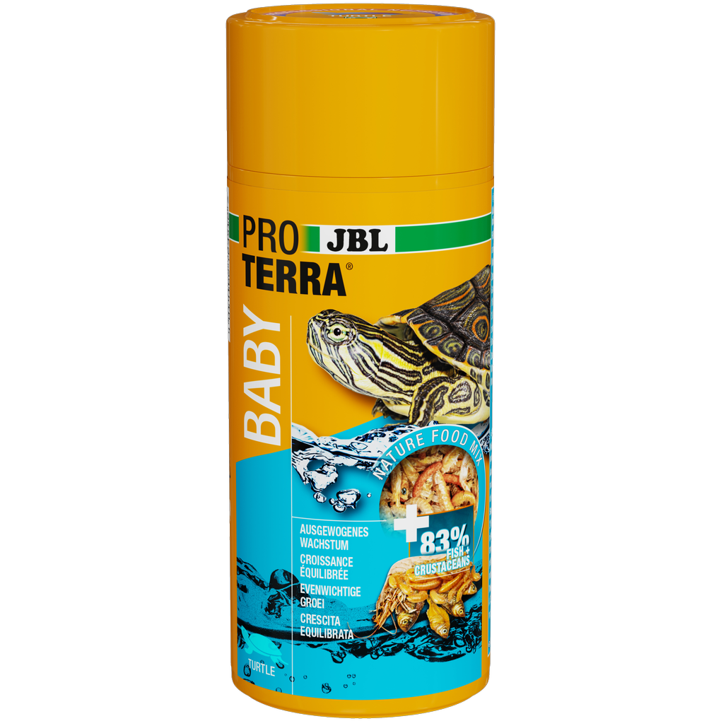 Alleenvoeding voor babywaterschildpadden: gezeefde en gereinigde kleine kreeftachtigen (ca. 1-2 cm) en vissen (2-4 cm) en voedingssticks (1 cm) voor jonge waterschildpadden.