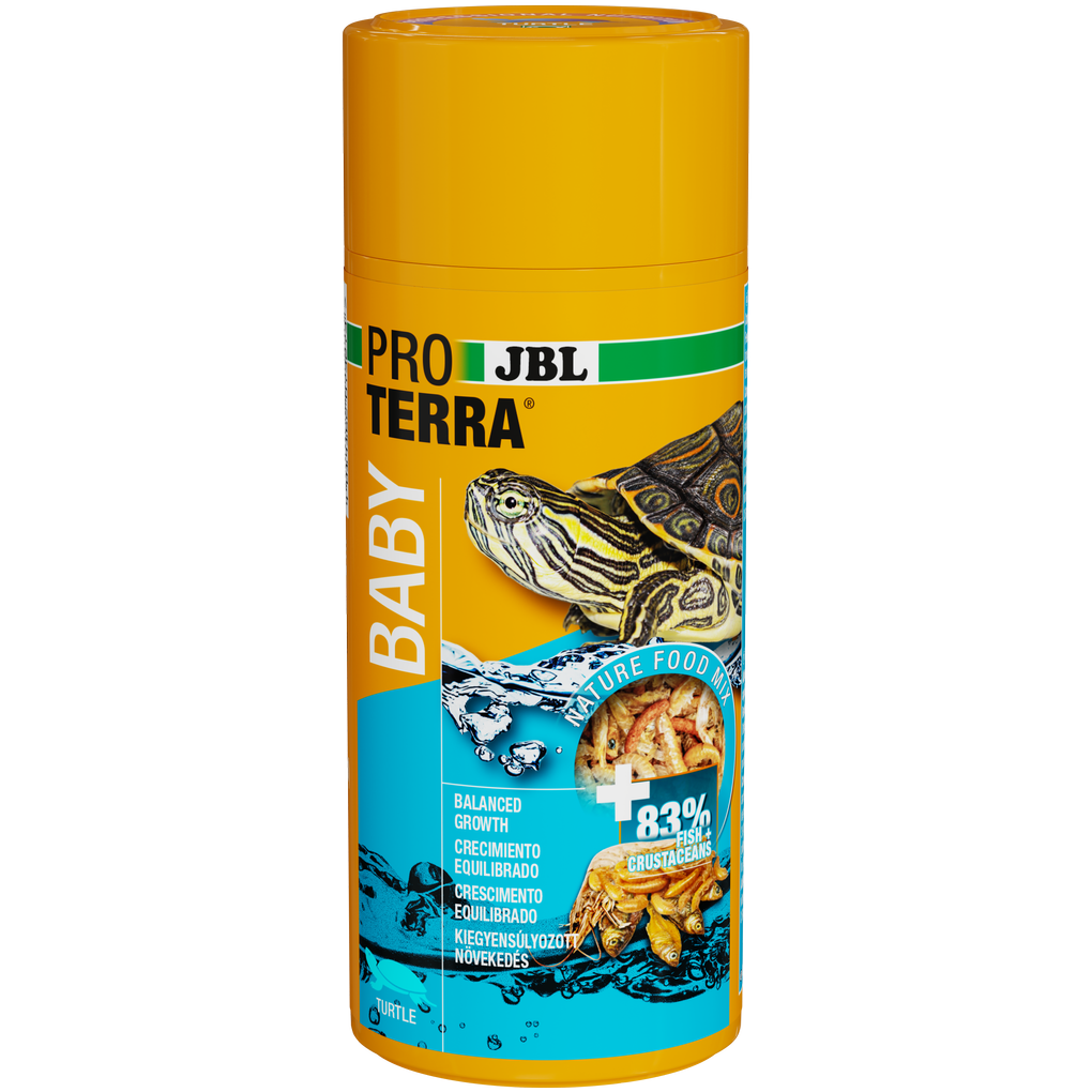 Complete food for baby turtles: Sifted and cleaned small crustaceans (approx. 1-2 cm) and fish (2-4 cm) as well as food sticks (1 cm) for young turtles.