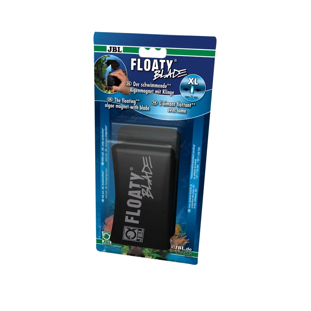 Limpeza fácil e eficaz de vidros de aquários com espessura de 8 a 25 mm: íman de limpeza de vidros com lâmina e elemento interno flutuante. Também adequado para vidros curvos.