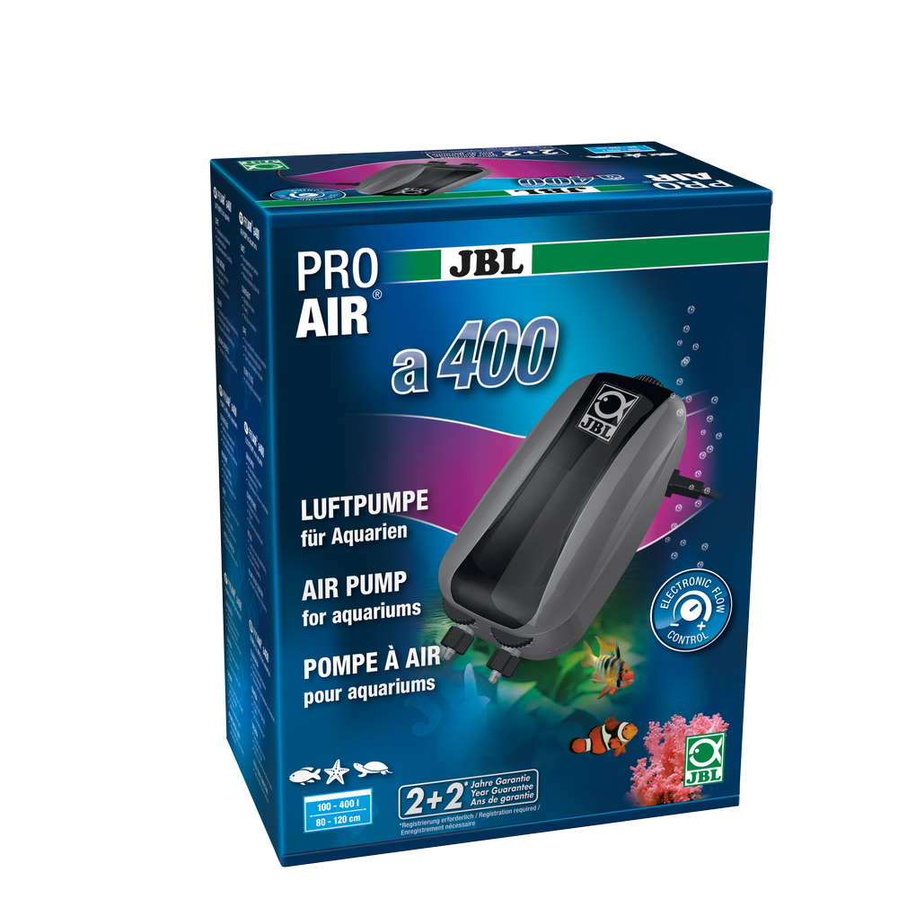 Complete set with air pump, 2 x 2 m hose, 2 x non-return valve and 2 x large 45 mm air diffuser stone for supplying aquariums with vital oxygen (400 l/h)