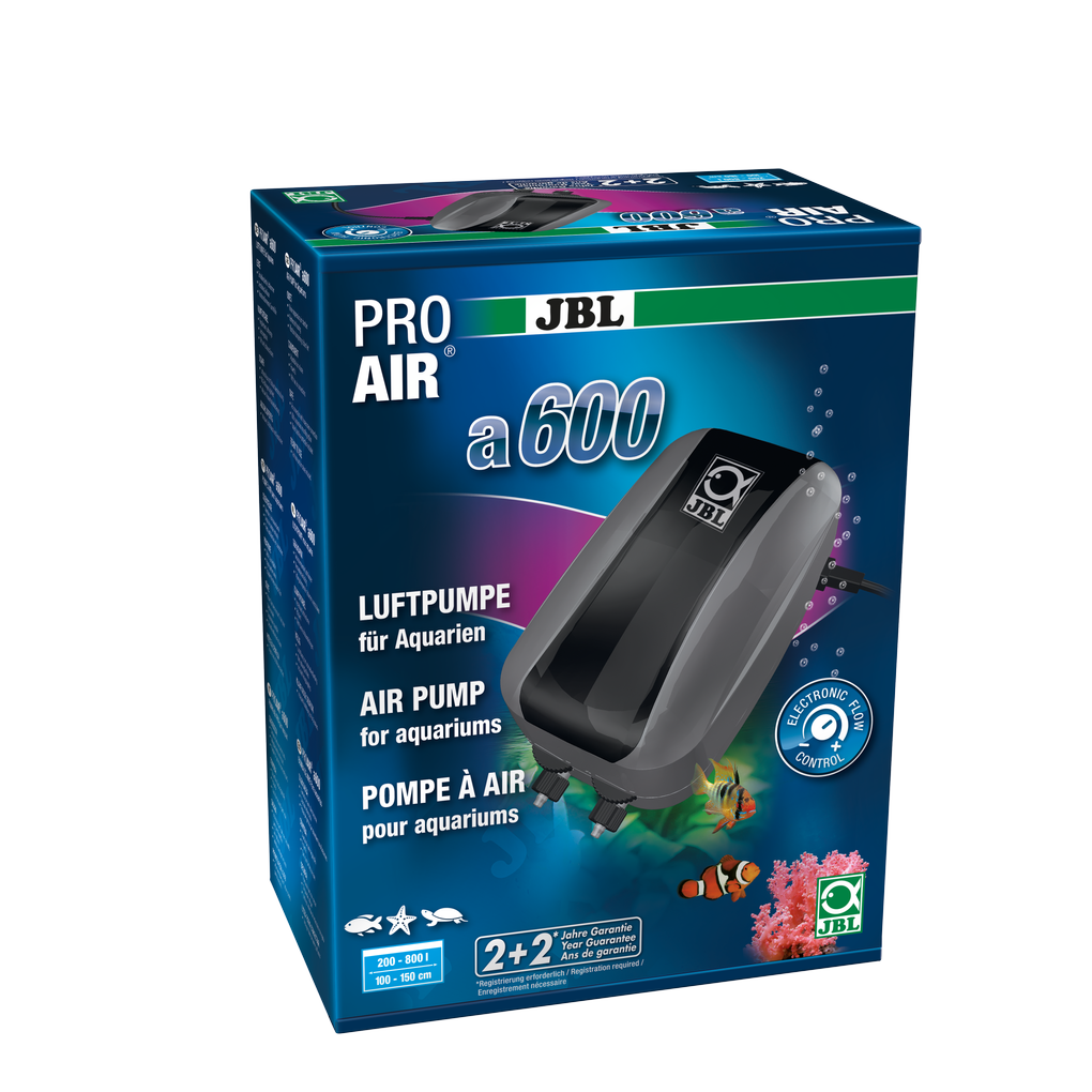 Complete set with air pump, 2 x hose, 2 x non-return valve and 2 x large 45 mm air stone for supplying aquariums with vital oxygen (600 l/h)