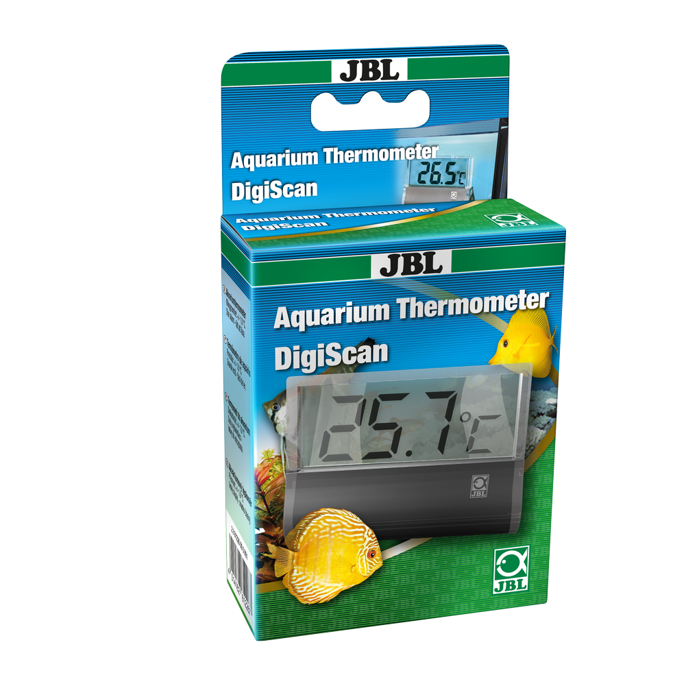 Digital aquarium thermometer that displays water temperatures from 0-40 °C in 0.1 °C increments.