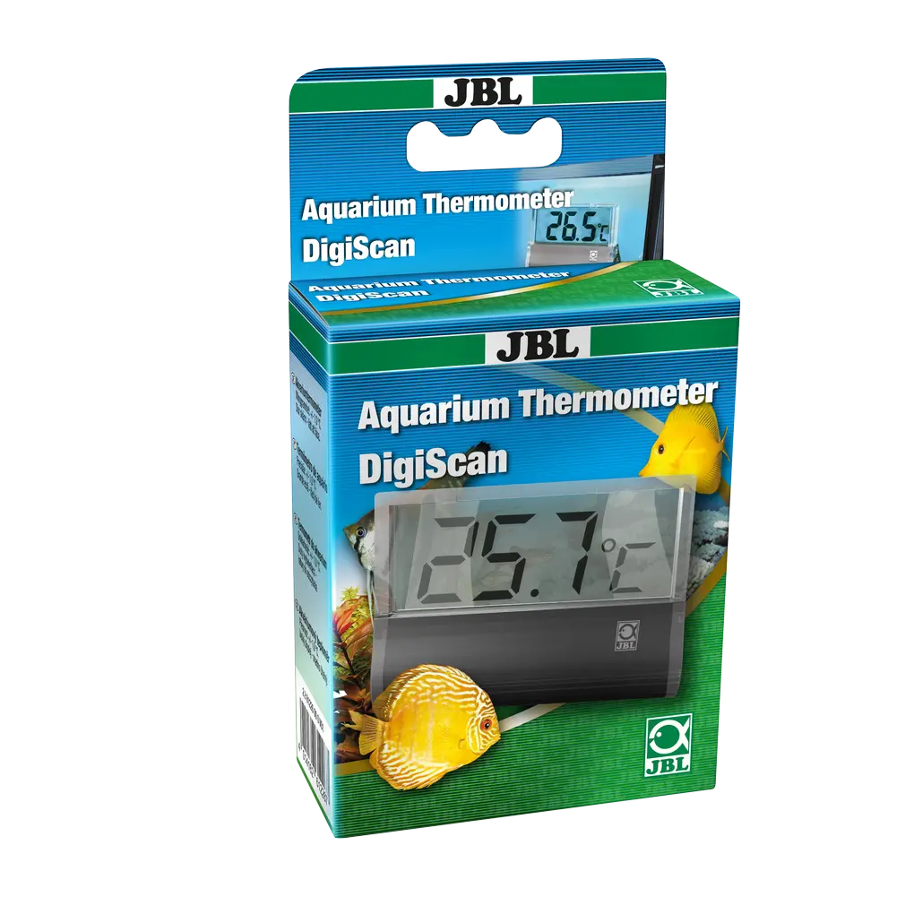 Digital aquarium thermometer that displays water temperatures from 0-40 °C in 0.1 °C increments.