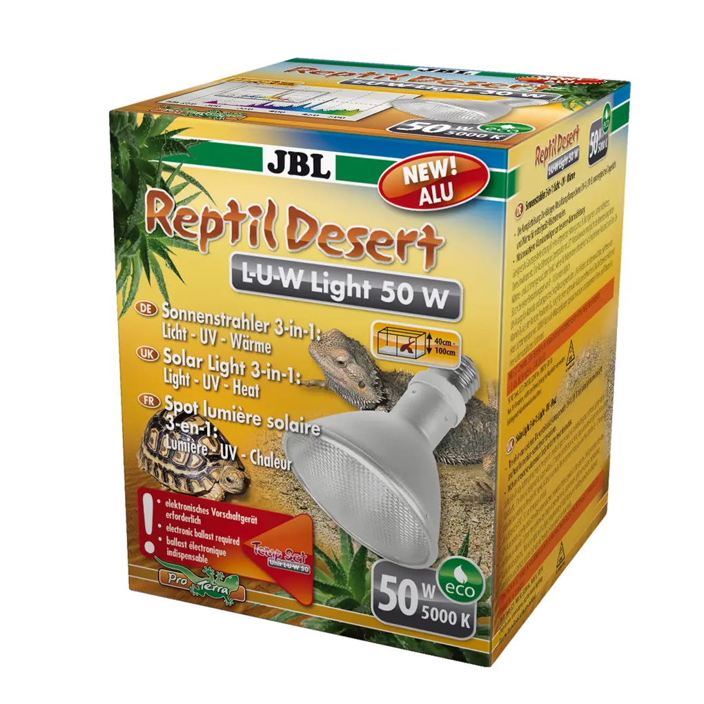 Full spectrum spot sun lamp made of aluminium for desert terrariums with 25° spot radiation