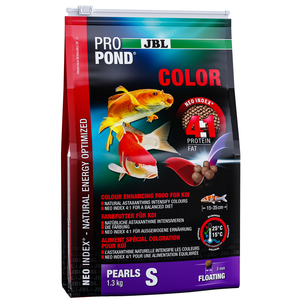 Complete food with the correct protein-fat ratio of 4:1 according to the NEO Index, which takes into account water temperature, function, animal size and age.